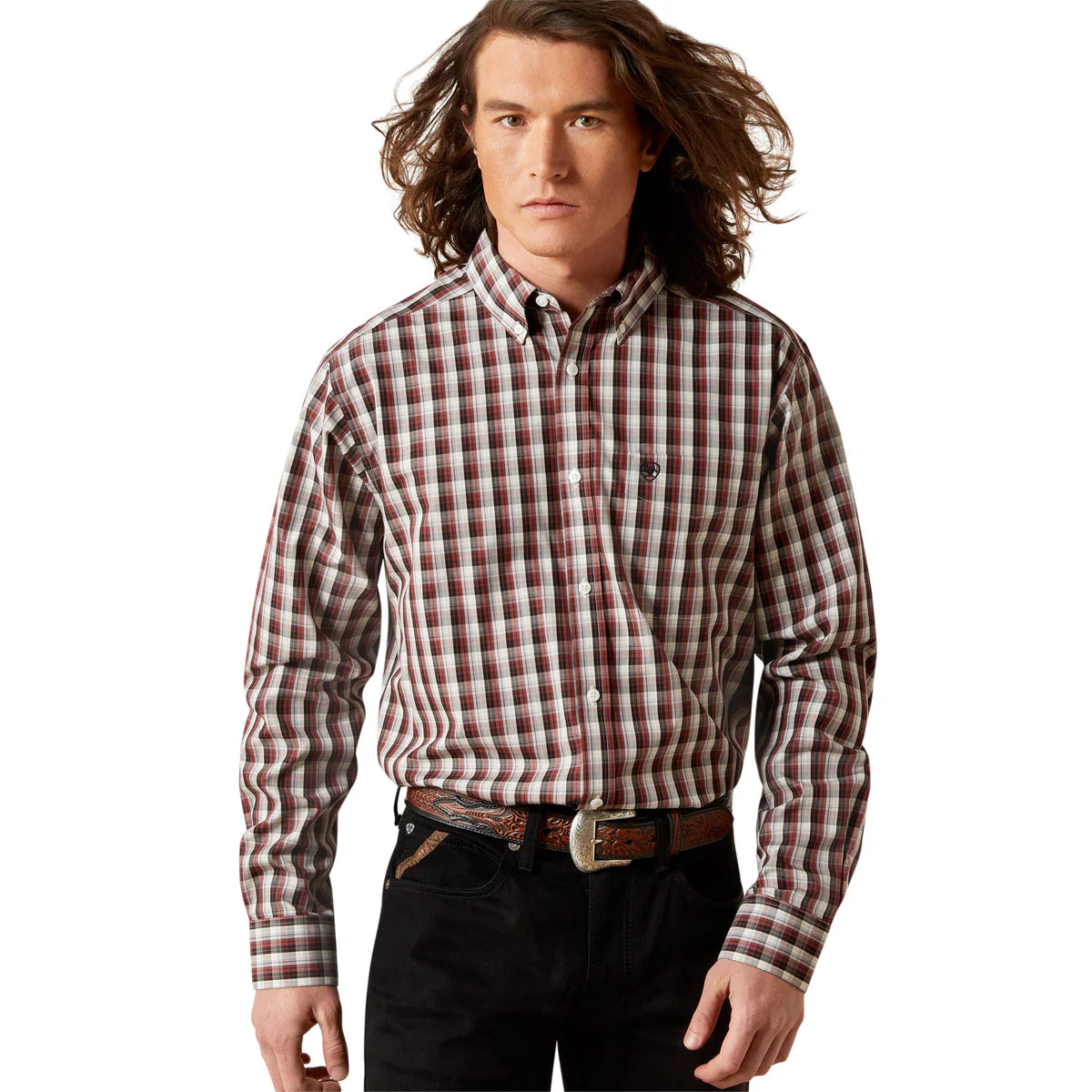 Ariat Mns Wrinkle Free Atlas Fitted LS Shirt Brown | Country Clothing - Mens Shirt | Saddleworld Ipswich