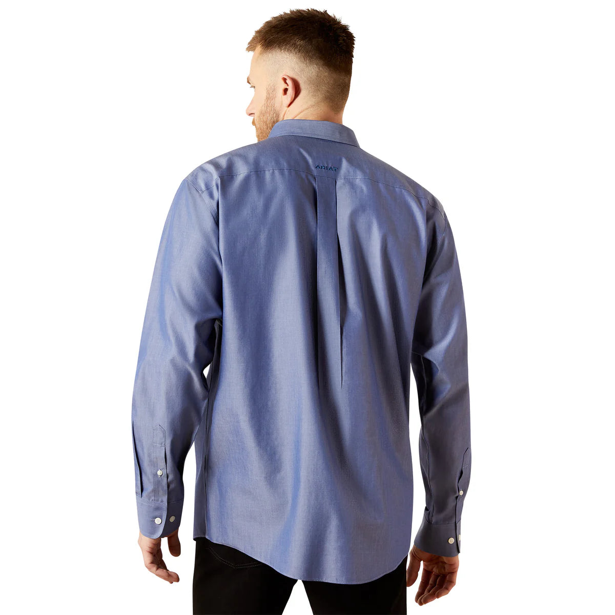 Ariat Mns Wrinkle Free Solid Pinpoint Oxford LS Shirt Blue | Country Clothing - Mens Shirt | Saddleworld Ipswich