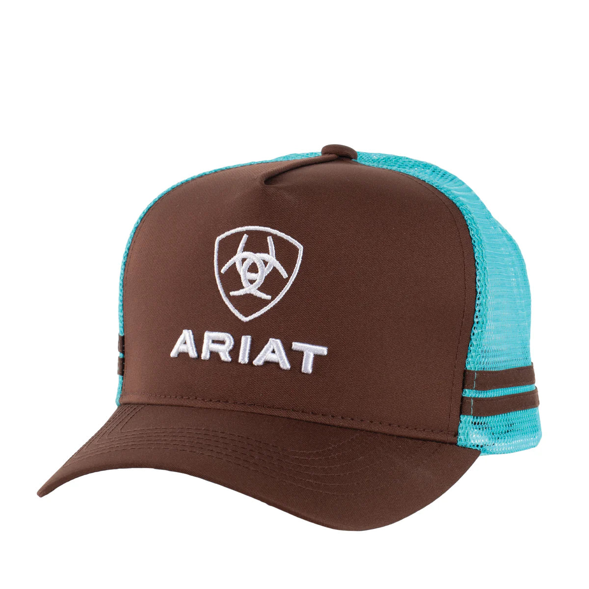 Ariat Stacked Logo Trucker Cap Brown/Turquoise | Country Clothing - Caps | Saddleworld Ipswich