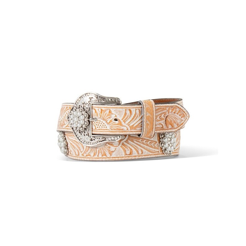 Ariat Wms Belt 1.5in Pearl Conchos Floral Embossed Natural | Country Clothing - Belts | Saddleworld Ipswich