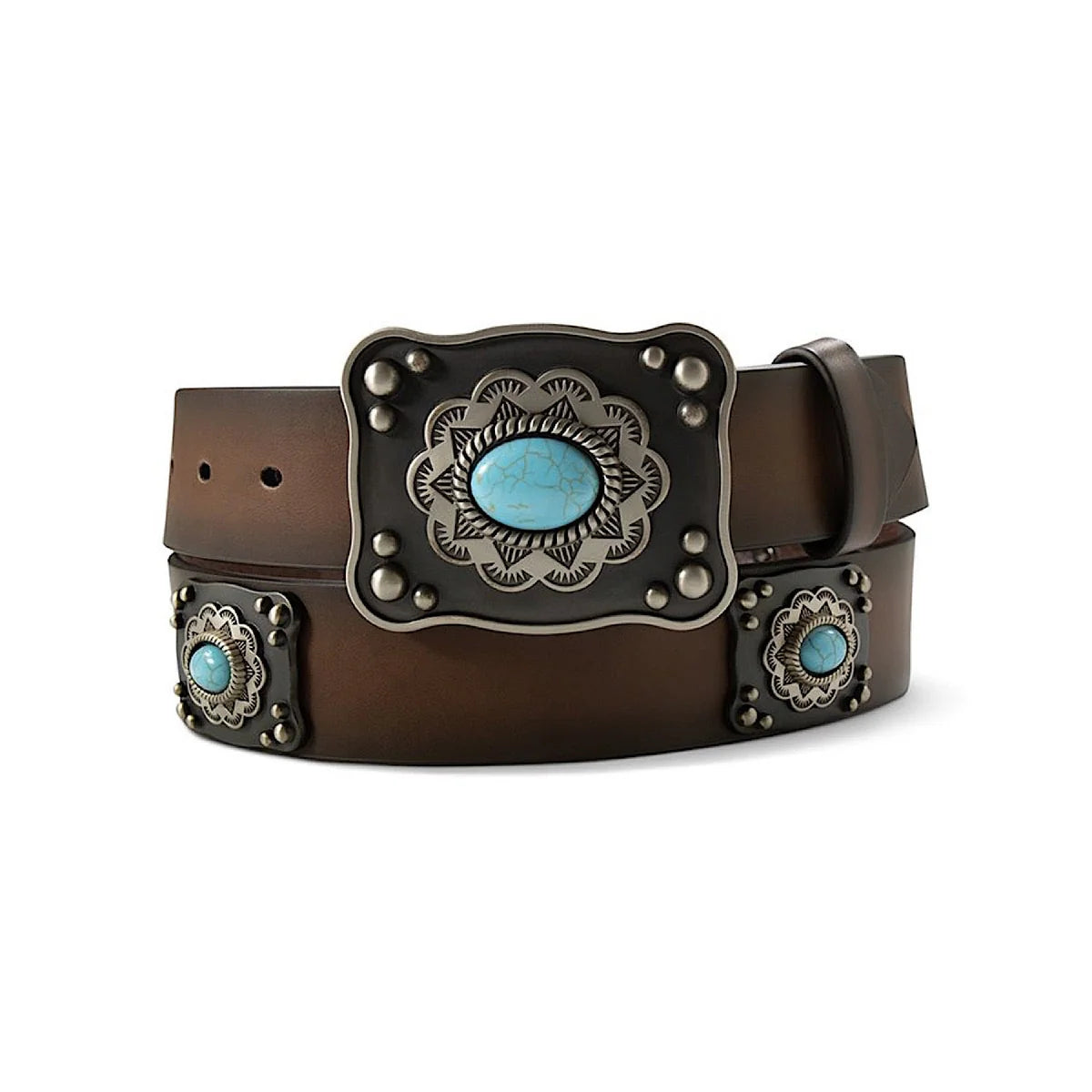 Ariat Wms Belt Barnished Turquoise Conchos | Country Clothing - Ladies Belt | Saddleworld Ipswich
