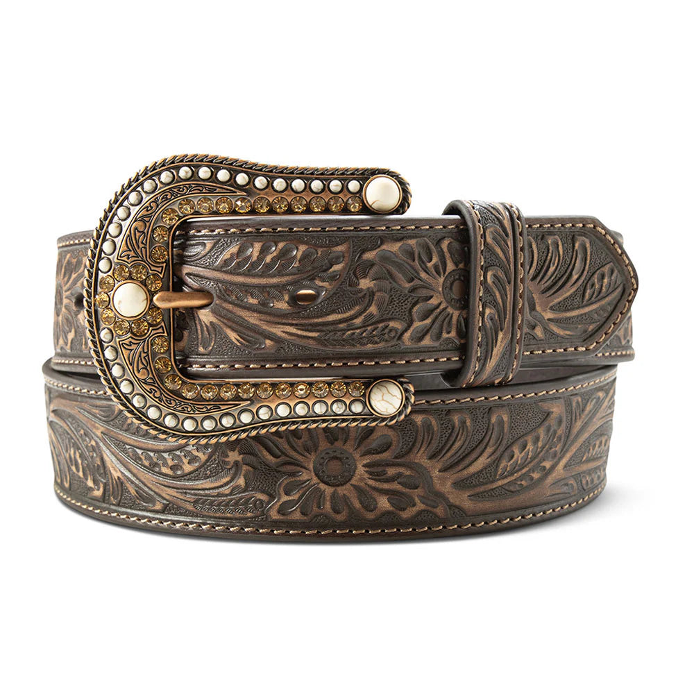 Ariat Wms Belt Floral Embossed Brown | Country Clothing - Ladies Belt | Saddleworld Ipswich