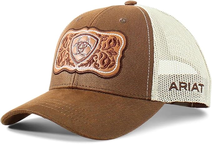 Ariat Wms Cap Snap Back Faux Leather Floral Logo Brown | Country Clothing - Caps | Saddleworld Ipswich