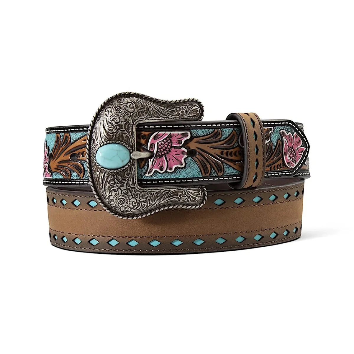 Ariat Wms Floral Billets Cutout Belt Turquoise/Multicolour | Country Clothing - belts | Saddleworld Ipswich