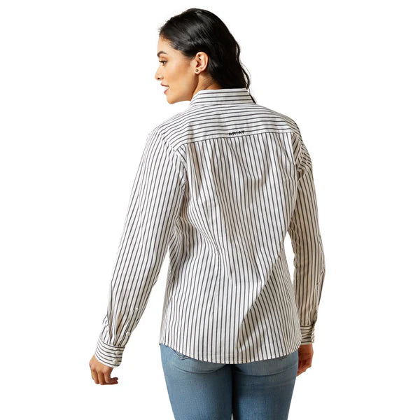 Ariat Wms Kirby Stretch LS Shirt Black/White Triangle Stripe | Country Clothing - Ladies Shirt | Saddleworld Ipswich