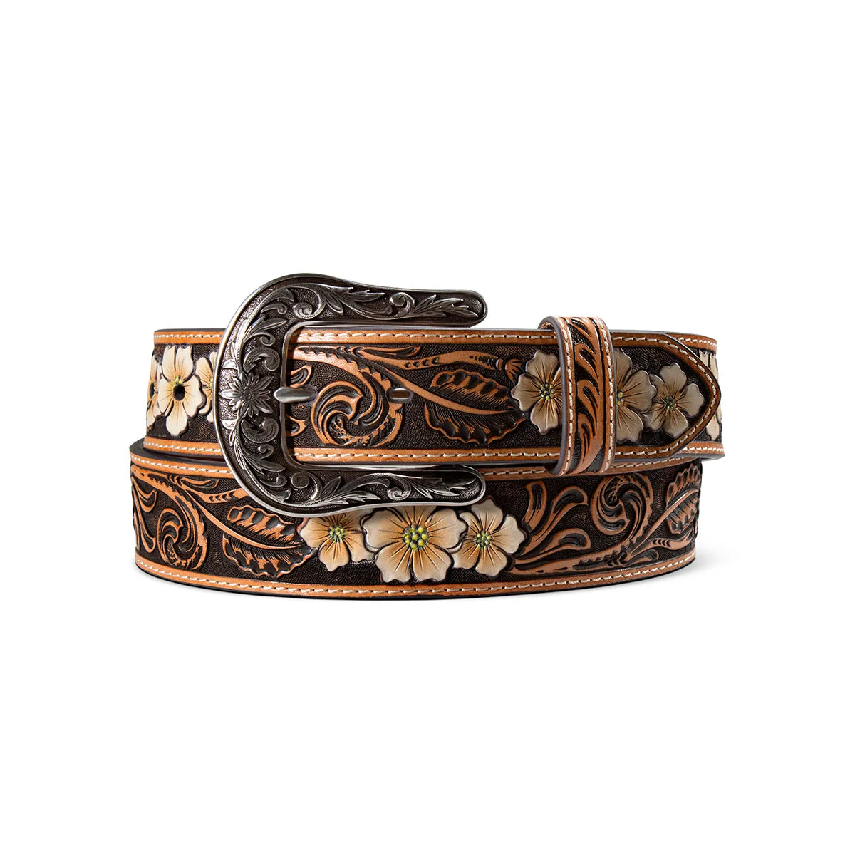 Ariat Wms Trifold Shield Patch Logo Belt Floral Brown | Country Clothing - Ladies Belt | Saddleworld Ipswich
