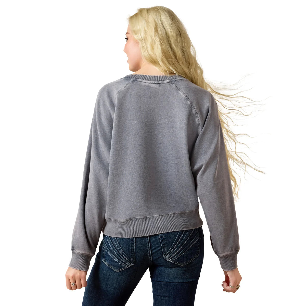 Ariat Wms Vintage Raglan Sweatshirt Ombre Blue Mineral Wash | Country Clothing - Ladies WInter | Saddleworld Ipswich