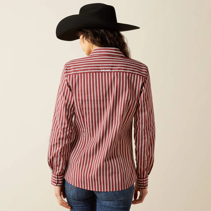 Ariat Wms Wrinkle Resistant Kirby LS Shirt Cabernet Stripe | Country Clothing - Ladies Shirt | Saddleworld Ipswich