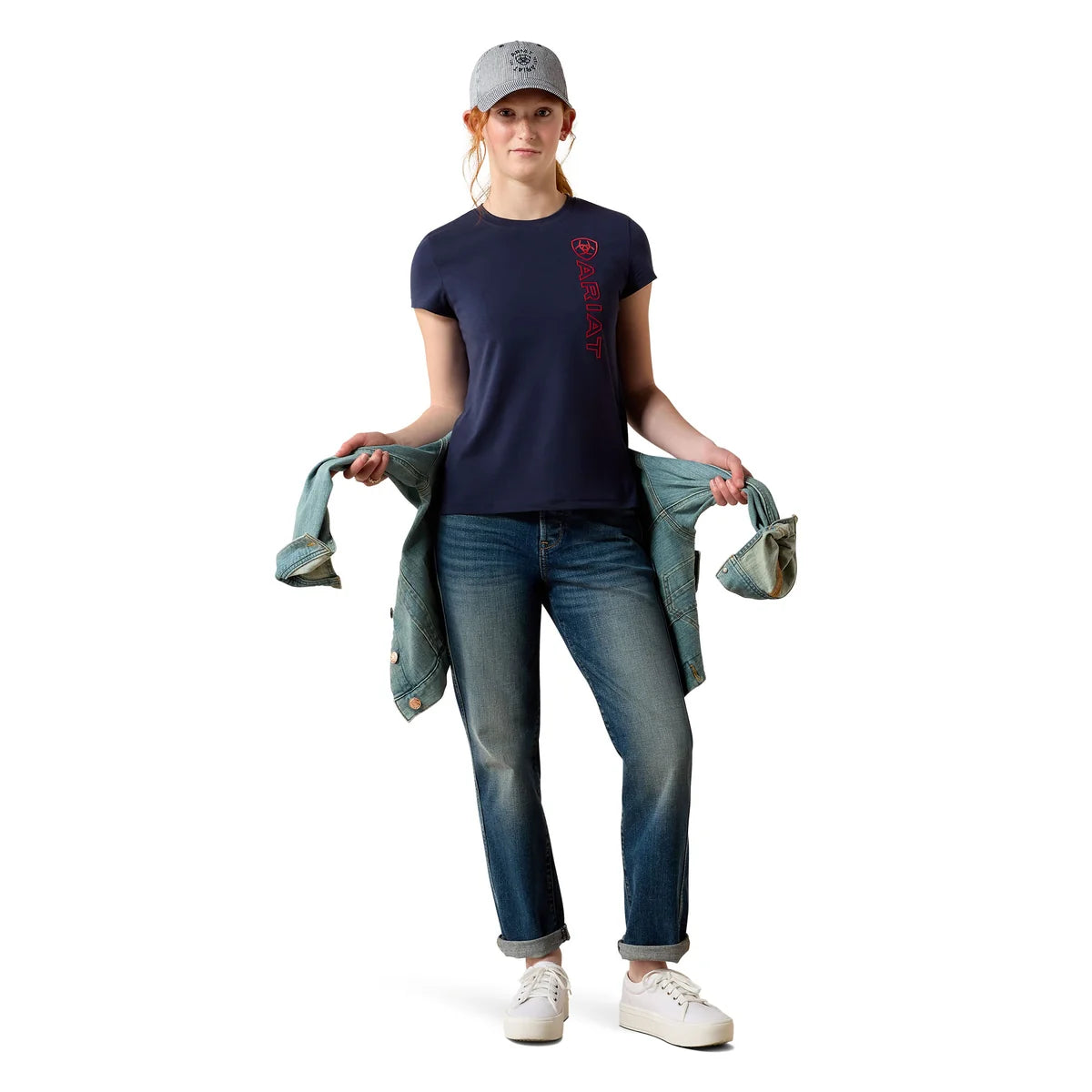 Ariat Yth Vertical Logo SS Tee NavyT/Red