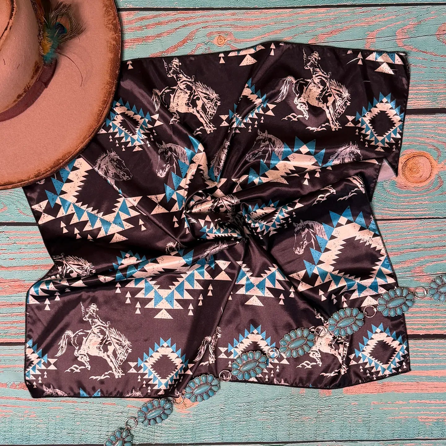 Aztec Bucking Horse Print Silk Wild Rag | Country Clothing - Scarf | Saddleworld Ipswich