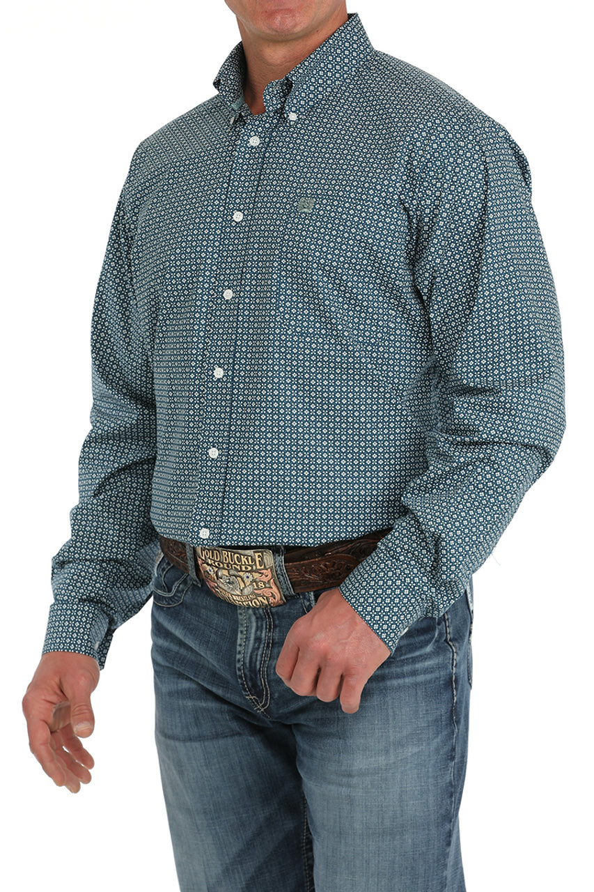 Cinch Mens Geometric Print Button Down Western Shirt - Blue