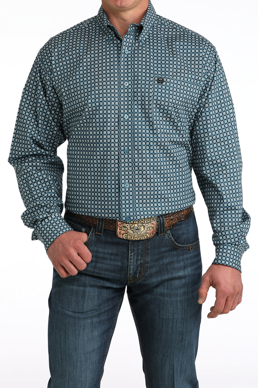 Cinch Mens Blue Geometric Print Mens Shirt