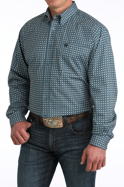Cinch Mens Blue Geometric Print Mens Shirt