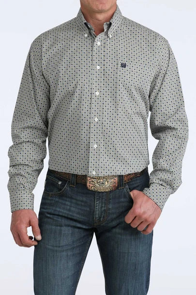 Cinch Mens Blue Grey Geo Print Shirt