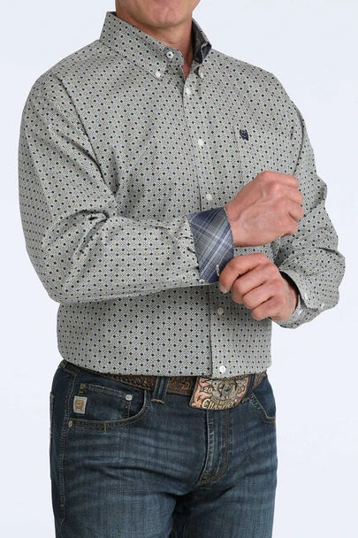 Cinch Mens Blue Grey Geo Print Shirt