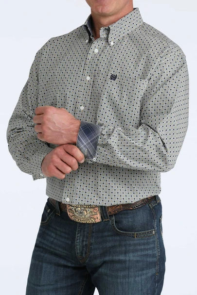 Cinch Mens Blue Grey Geo Print Shirt