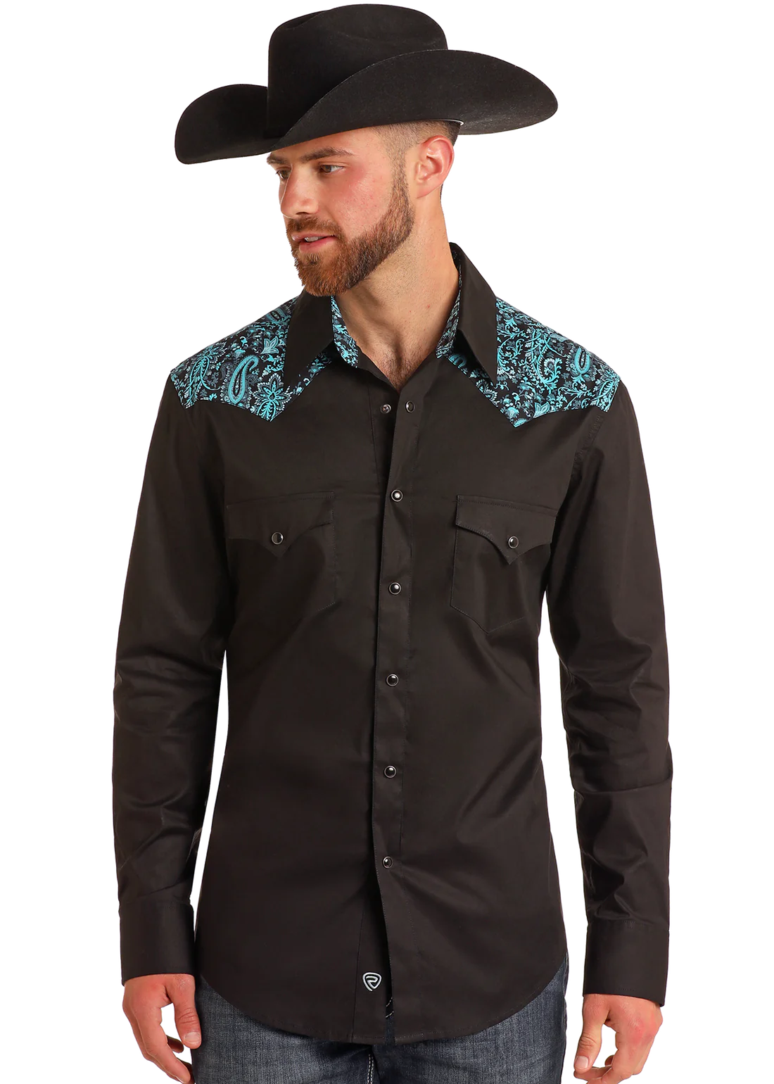 Panhandle Slim Fit Black/Teal Paisley Yoke Western Snap Shirt
