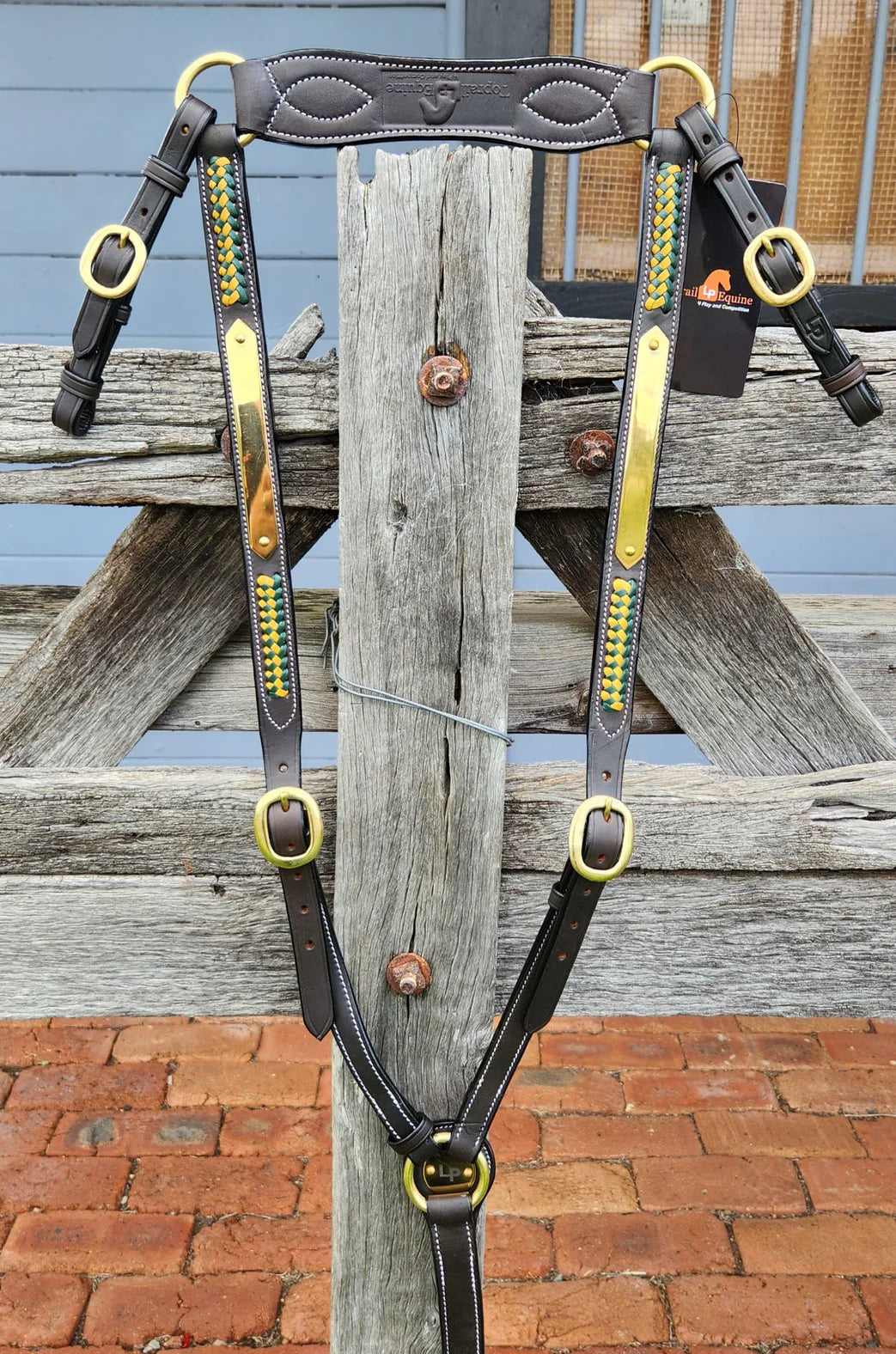 Toprail Diamond Show Plaque Breastplate with Yellow/Green Plait