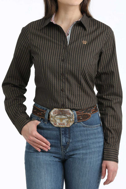 Cinch Brown Striped Ladies Shirt