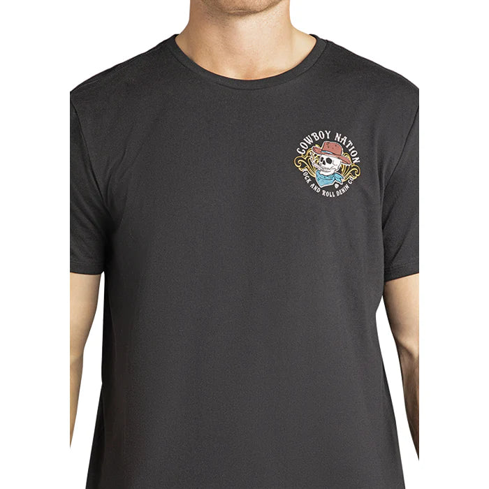 Rock and Roll Denim Mens Cowboy Nation Graphic Black T Shirt