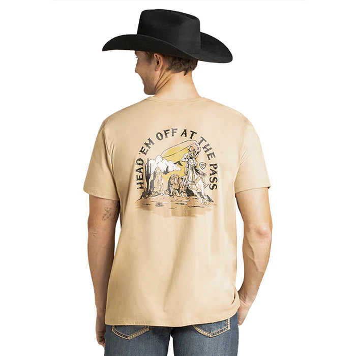 Rock and Roll Denim Mens Bronco Rider Graphic Tan T Shirt