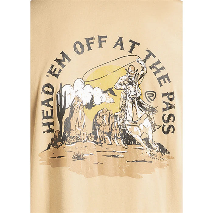 Rock and Roll Denim Mens Bronco Rider Graphic Tan T Shirt