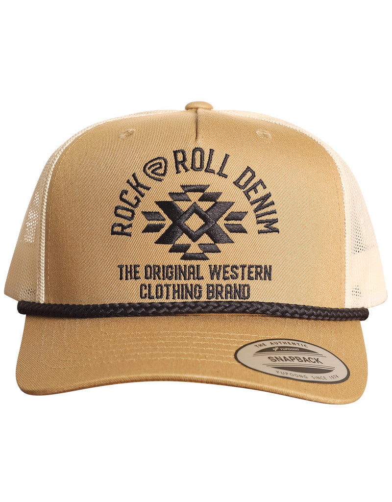 Rock and Roll Solid Logo Trucker Cap Khaki