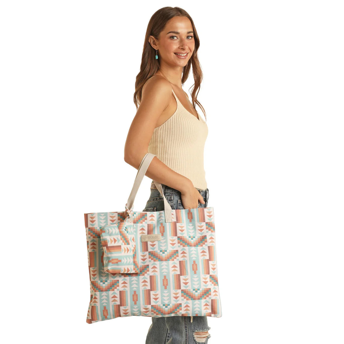 Rock and Roll Unisex Printed Bag With Woven Strap - Turquoise
