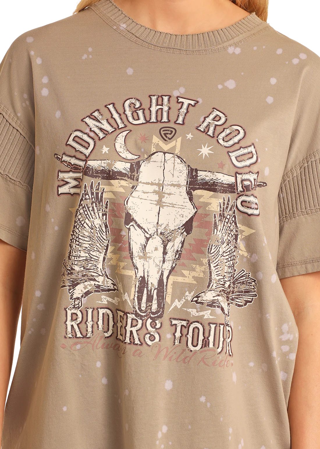 Rock and Roll Denim Wmns Short Sleeve Oversize Tee with Rib Detail - Black Friday Sale