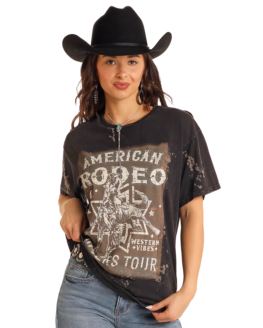 Rock and Roll Denim Wmns Graphic Oversized T Shirt - Clearance