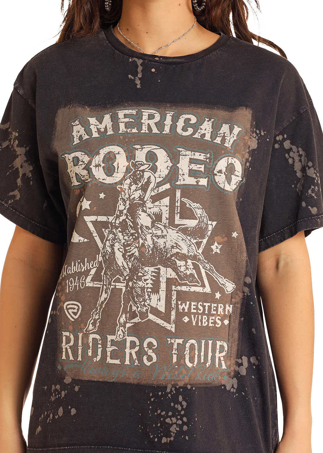 Rock and Roll Denim Wmns Graphic Oversized T Shirt - Clearance