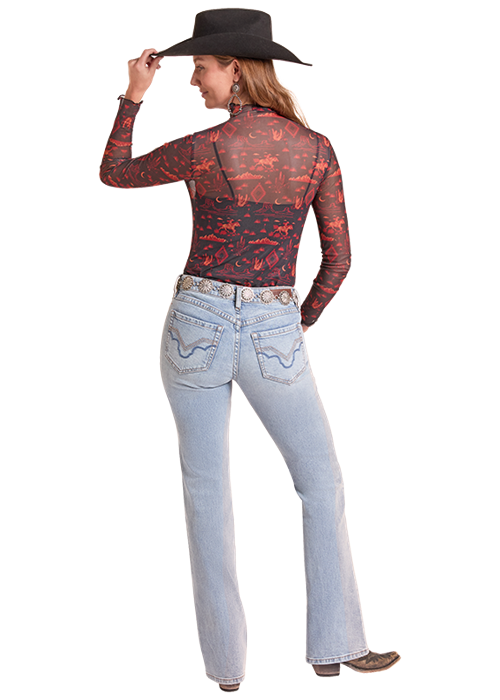 RockandRollDenimWmnsIconLongSleeveMeshTop | Country Clothing - Ladies Shirt | Saddleworld Ipswich