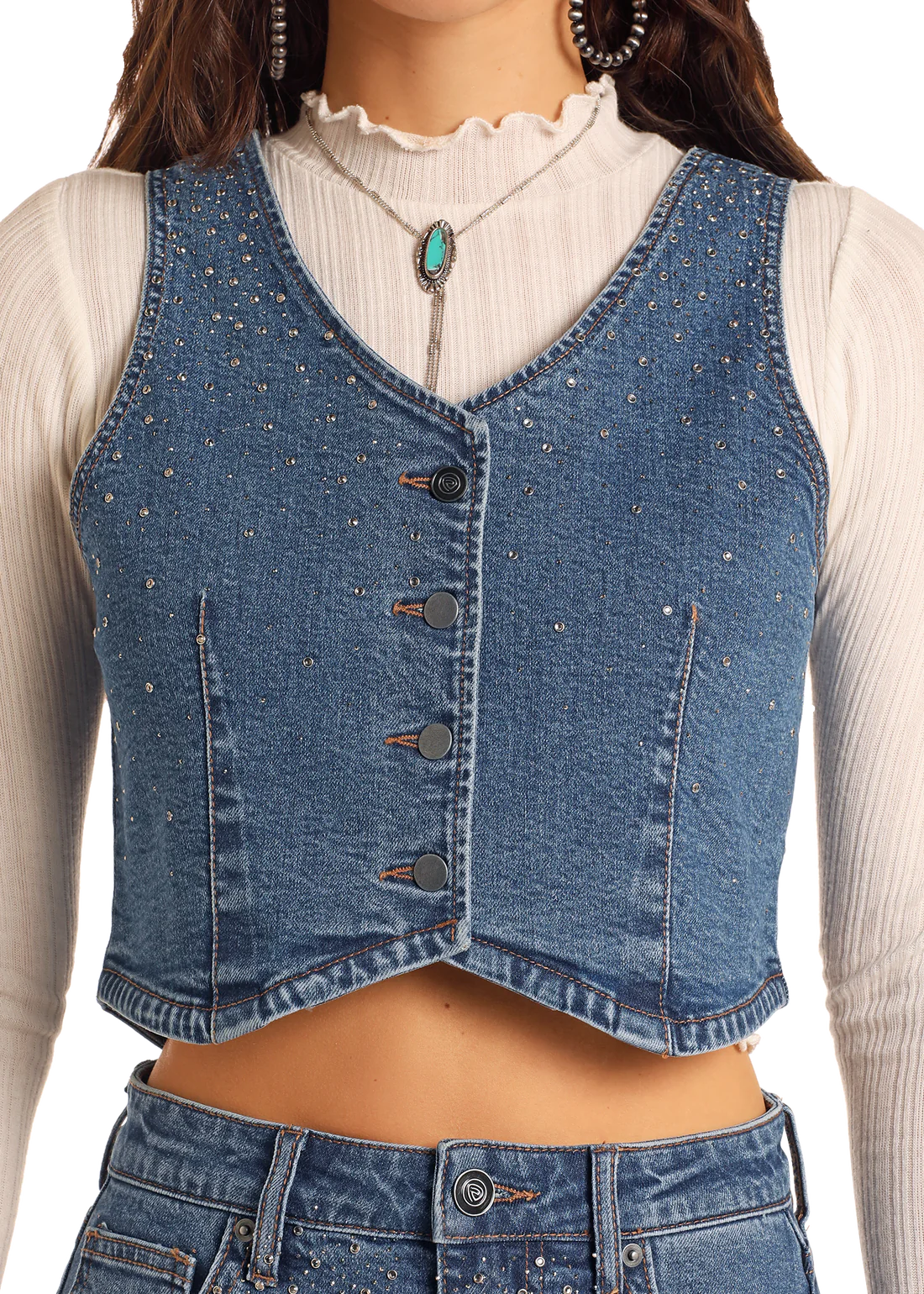 Rock and Roll Denim Sparkle Studded Vest