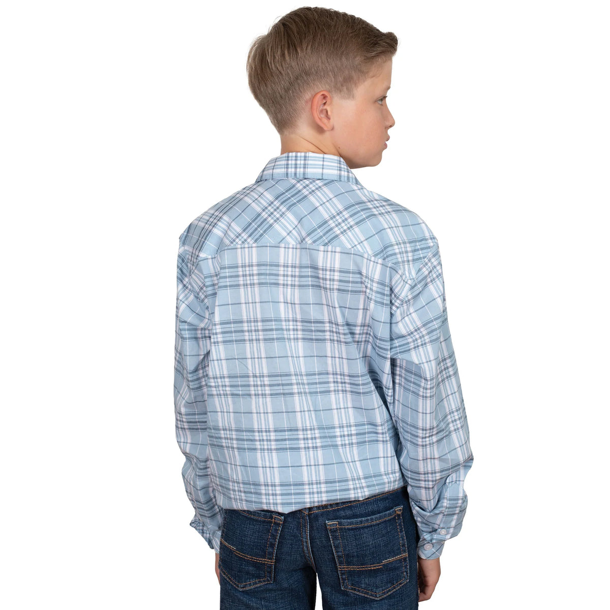 Just Country Boys Brayden Half Button Print Workshirt Light Blue Plaid - EOFY Sale