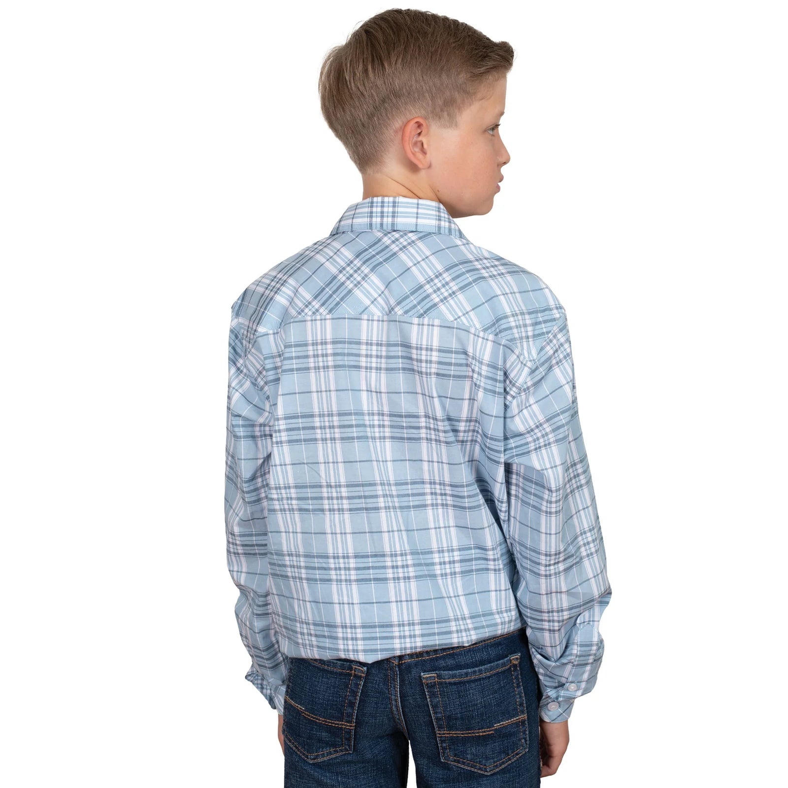 Just Country Boys Brayden Half Button Print Workshirt Light Blue Plaid - EOFY Sale