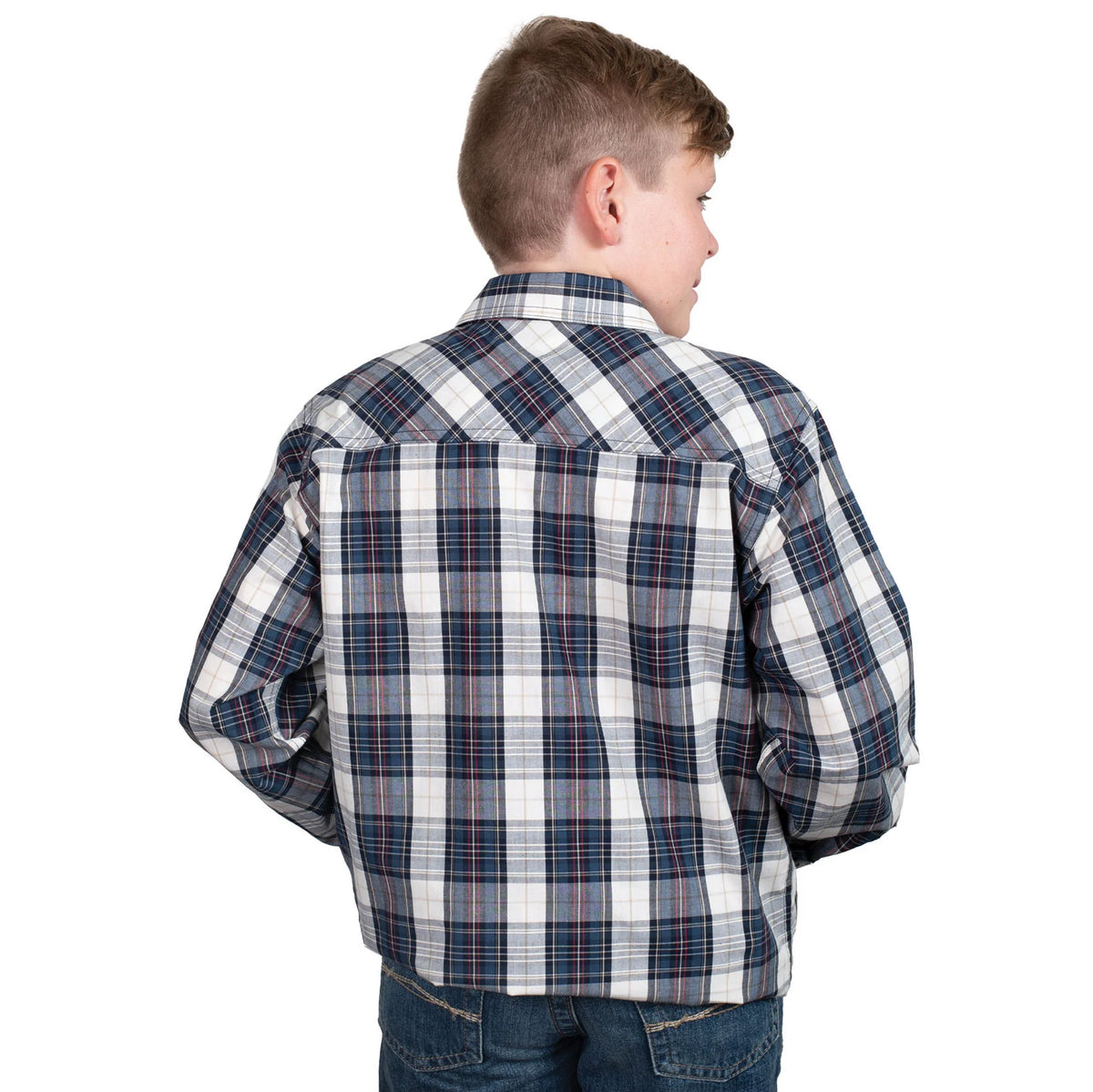 Just Country Boys Brayden Half Button Print Workshirt Navy/Red Plaid - EOFY Sale