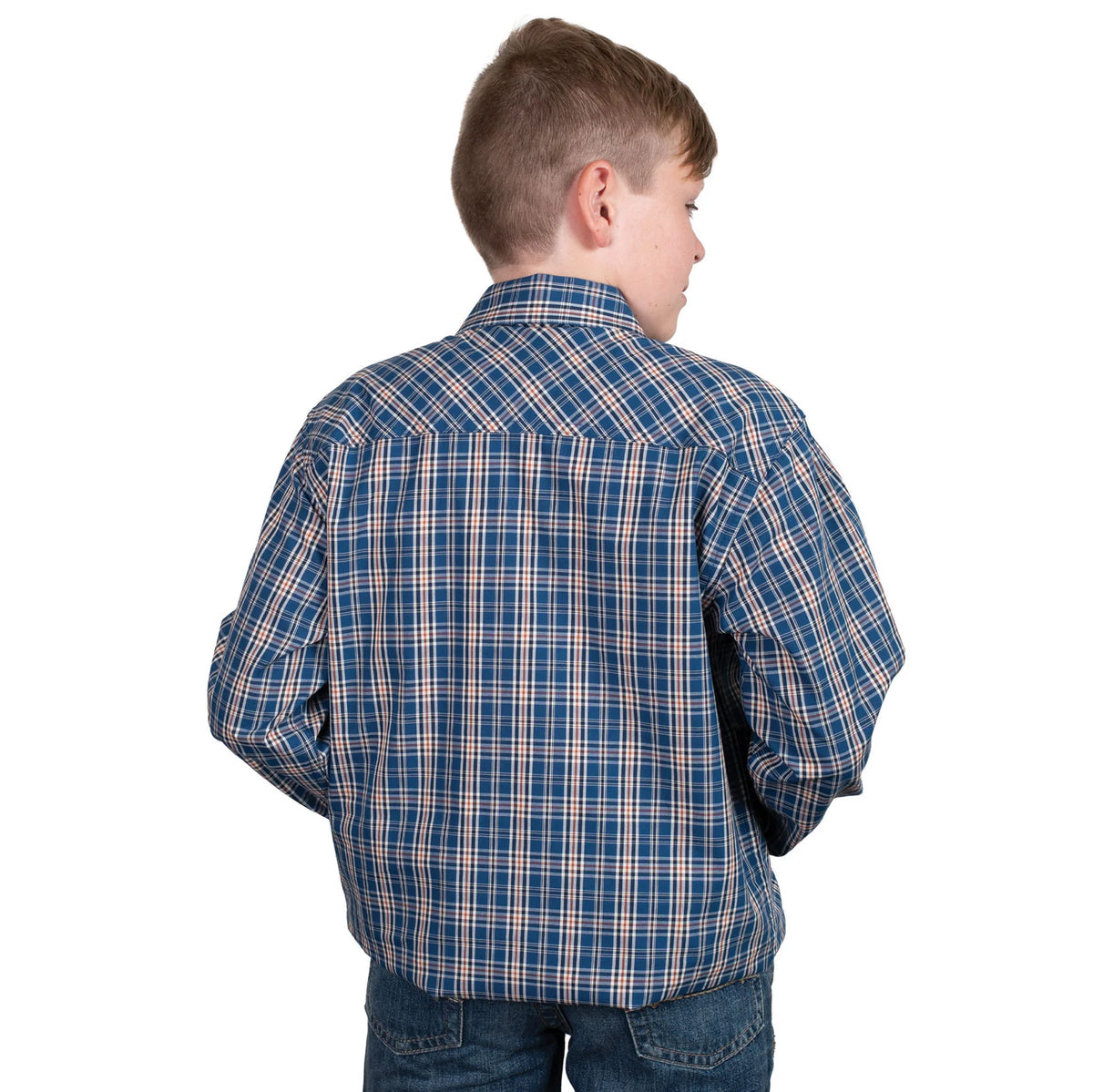 Just Country Boys Brayden Half Button Print Workshirt Cobalt/Rust Plaid - EOFY Sale