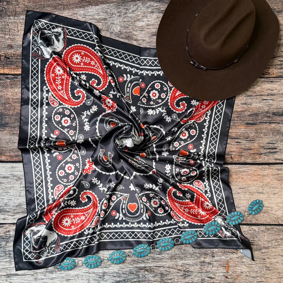 Bandana Horse Print Silk Scarf | country Clothing - Scarf | Saddleworld Ipswich