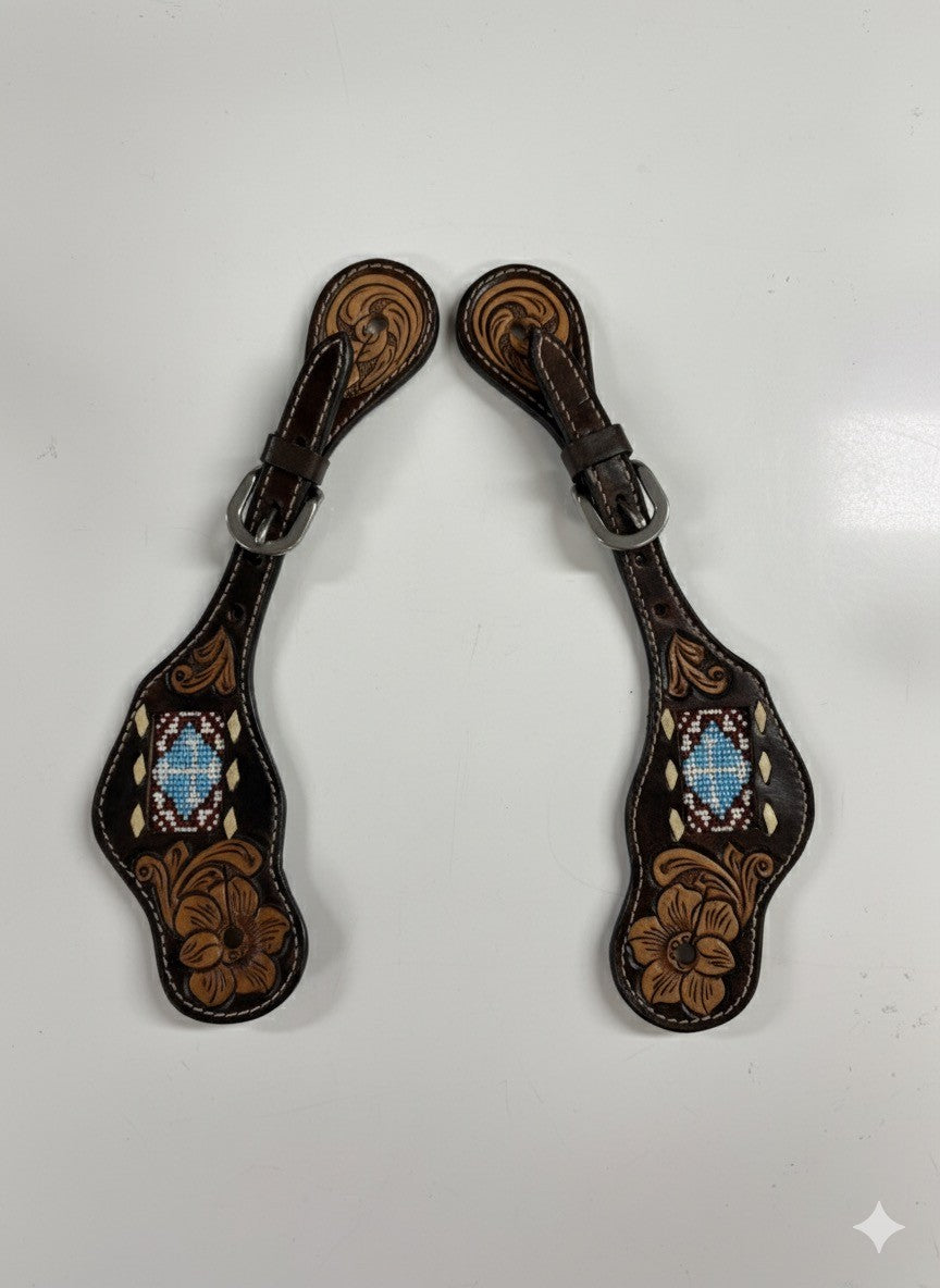 Bar H Equine Hand Tooled Spur Straps | Rider Wear - Spurs | Saddleworld Ipswich