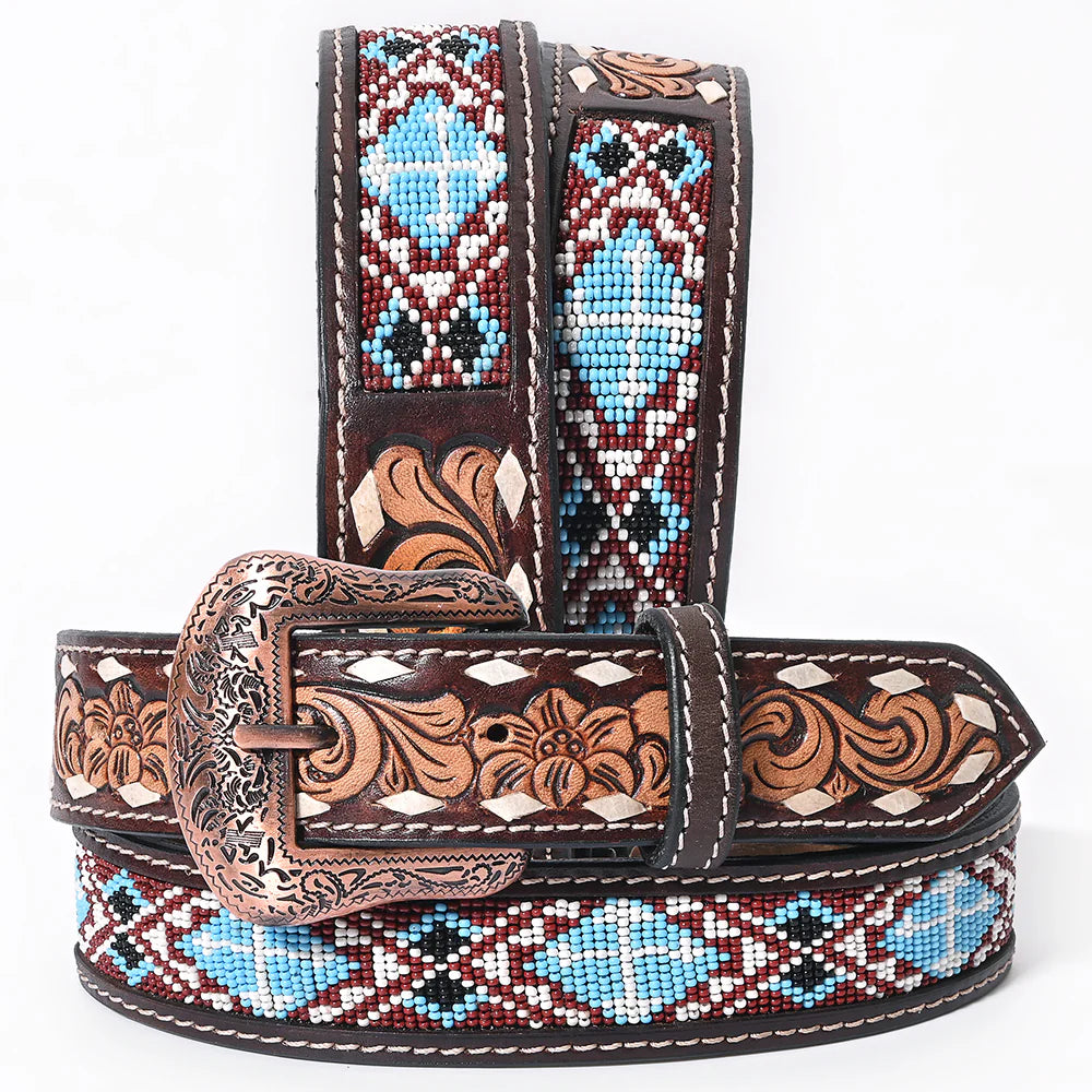 Bar H Equine Hand Tooled Western Leather Belt | Country Clothing - Belts | Saddleworld Ipswich