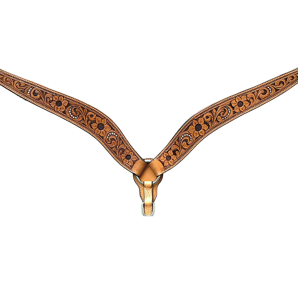 Bar H Equine Sunflower Floral Hand Carved Breastplate | Saddleworld Ipswich 