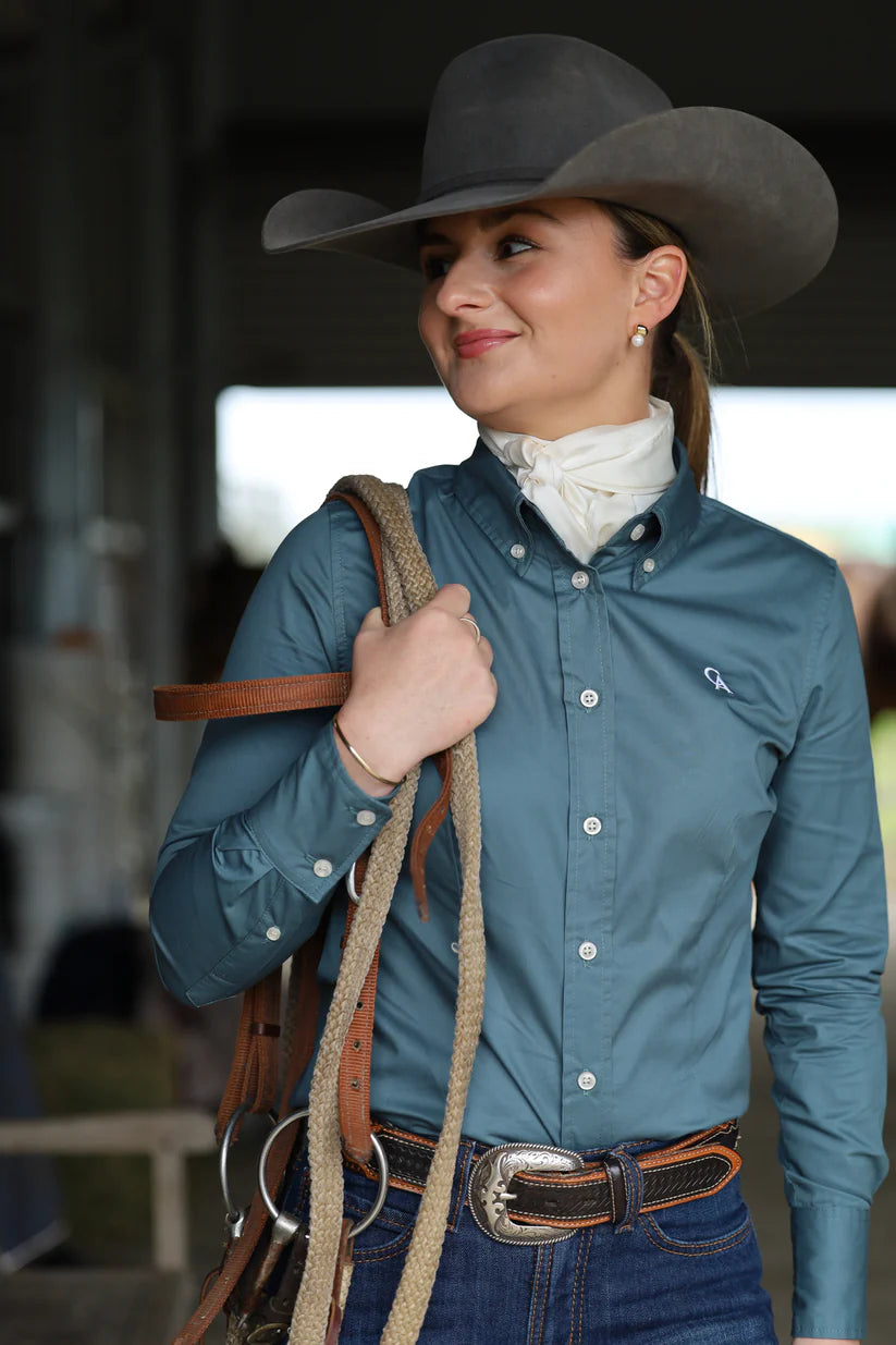 Campdraft Australia Ladies Slim Fit Long Sleeve Shirt - Teal