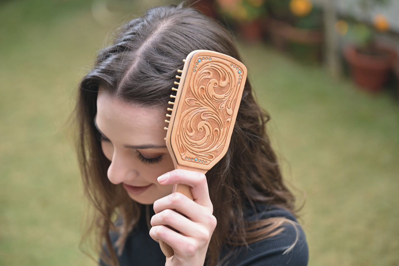 Tooling Leather Hair Brush
