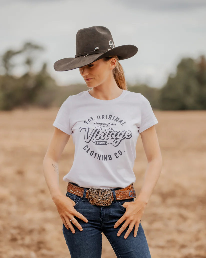 Campdraft Australia Ladies Vintage Tee - White