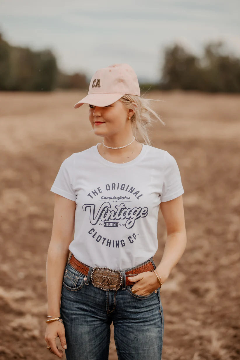 Campdraft Australia Ladies Vintage Tee - White