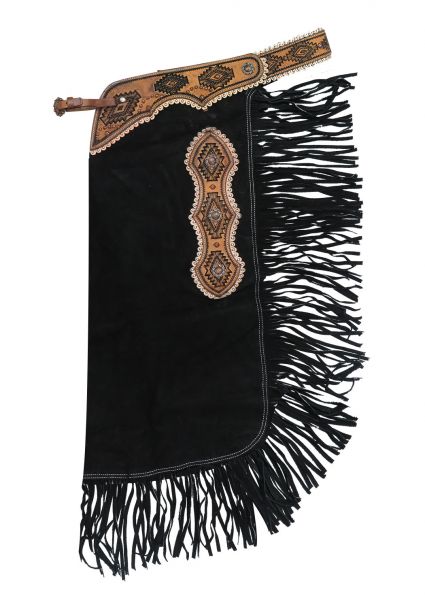 Showman Suede Leather Chinks with Floral Tooling