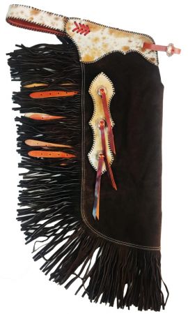 Showman Brown Suede Leather Chinks with Cowhide Accent