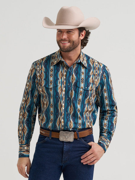 Wrangler Mns Checotah Brown/Teal Print