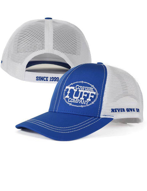 Cowgirl Tuff Trucker Cap with Trucker Cap with Blue and White Contrast Embroidery - Black Friday Sale