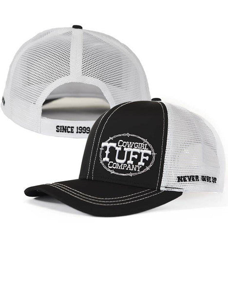Cowgirl Tuff Trucker Cap with Black and White Contrast Embroidery